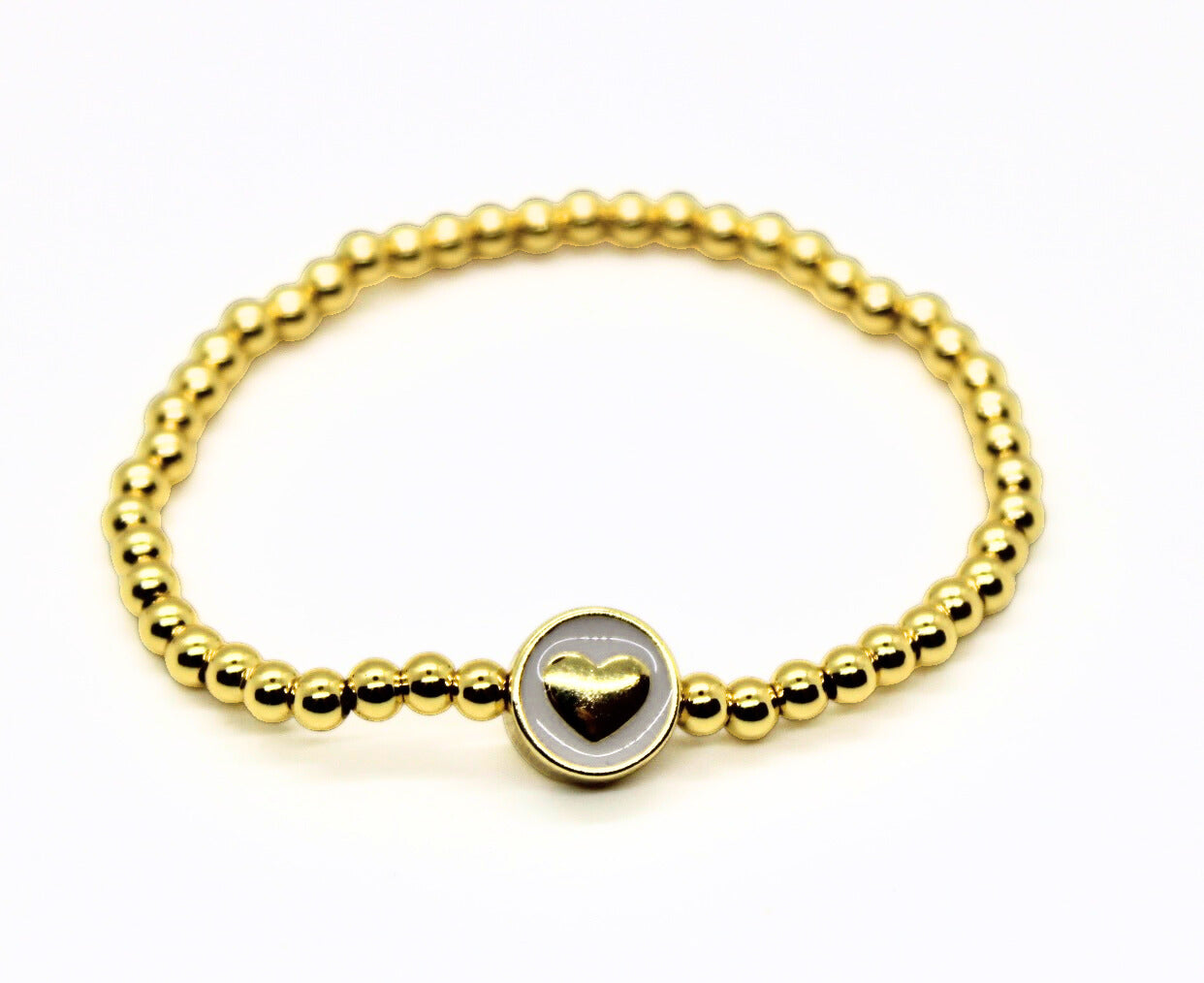 Single - White Heart Gold Beaded Bracelet