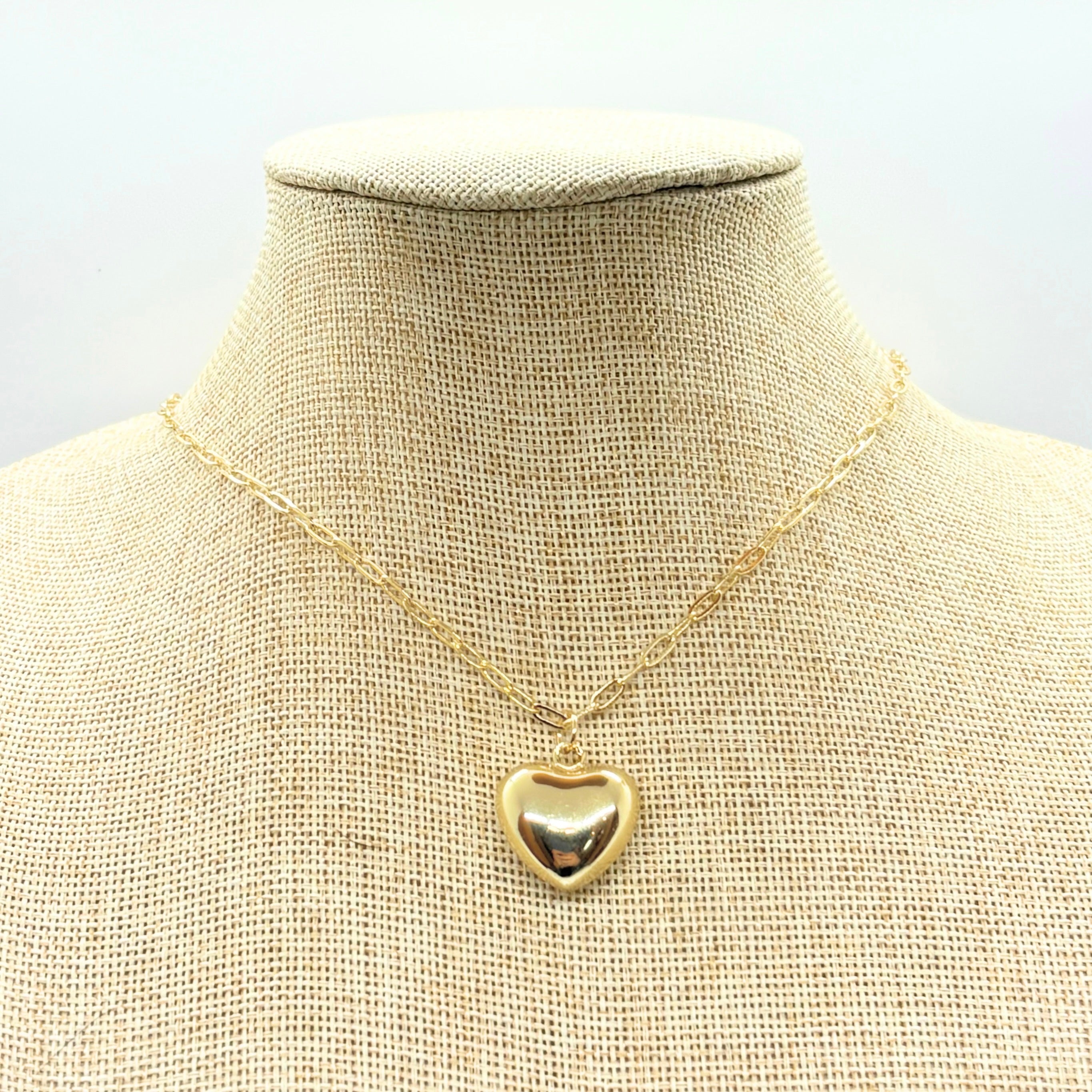 Gold Puffy Heart Necklace