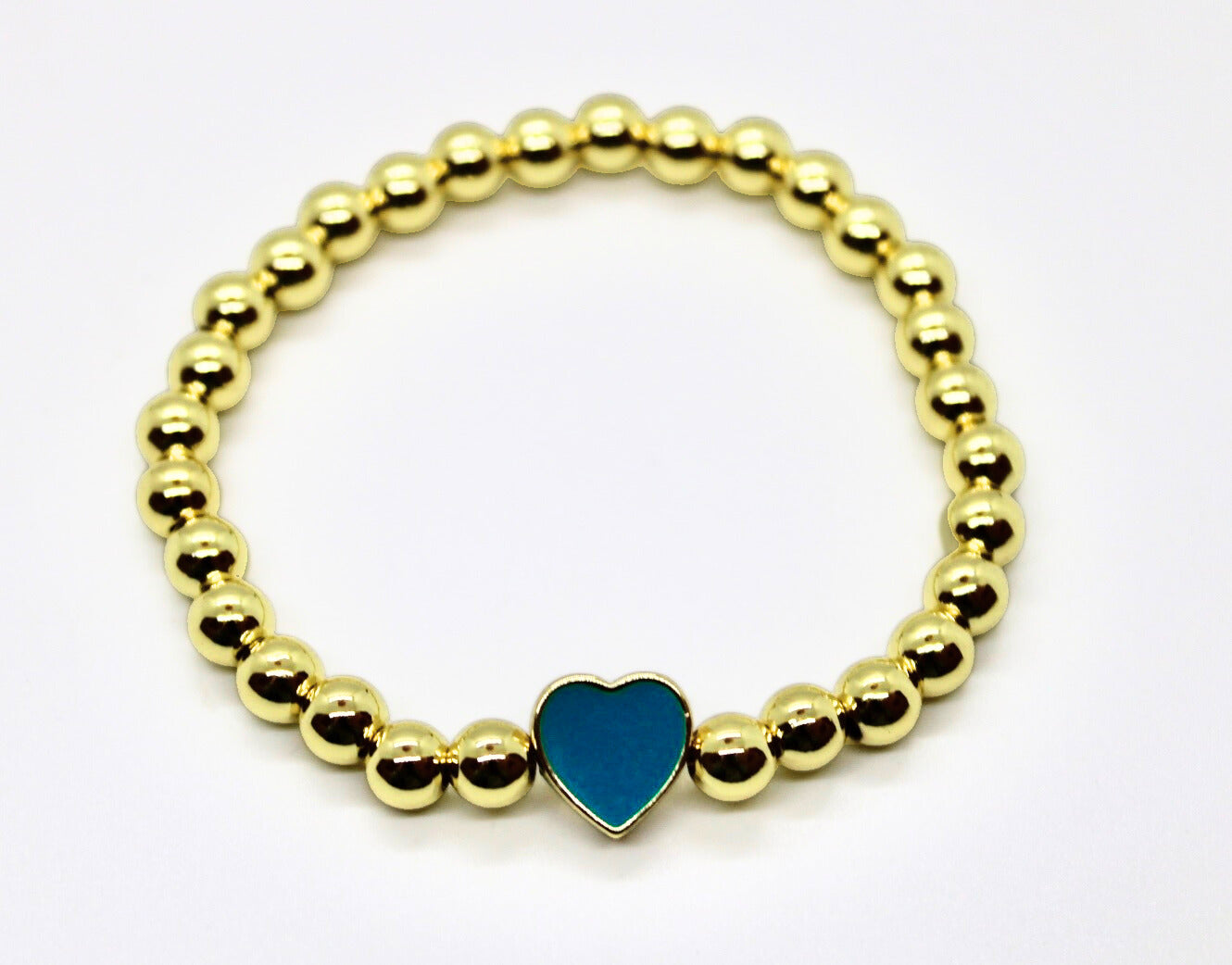 Large Heart Gold Beaded Bracelet