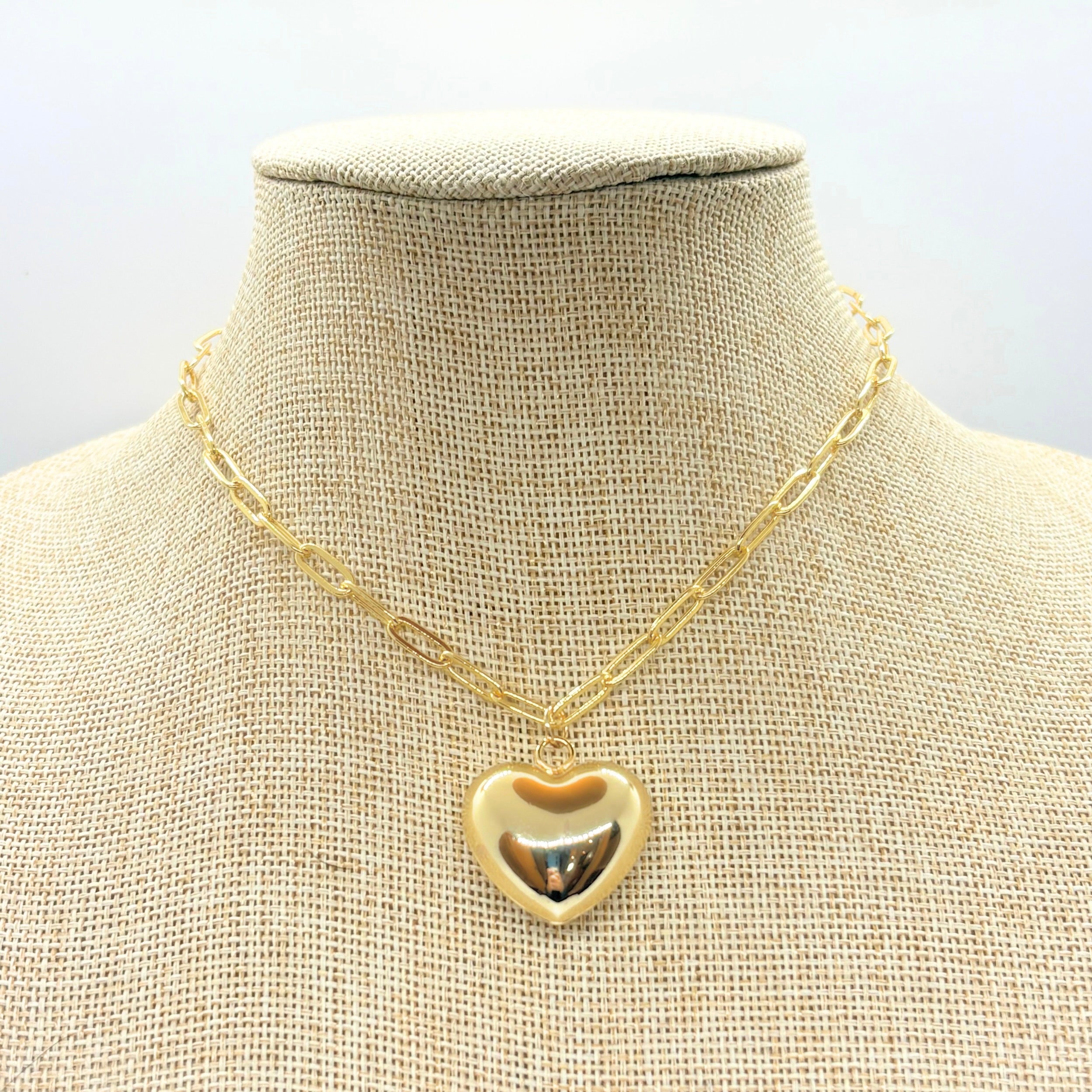 Gold Puffy Heart Necklace