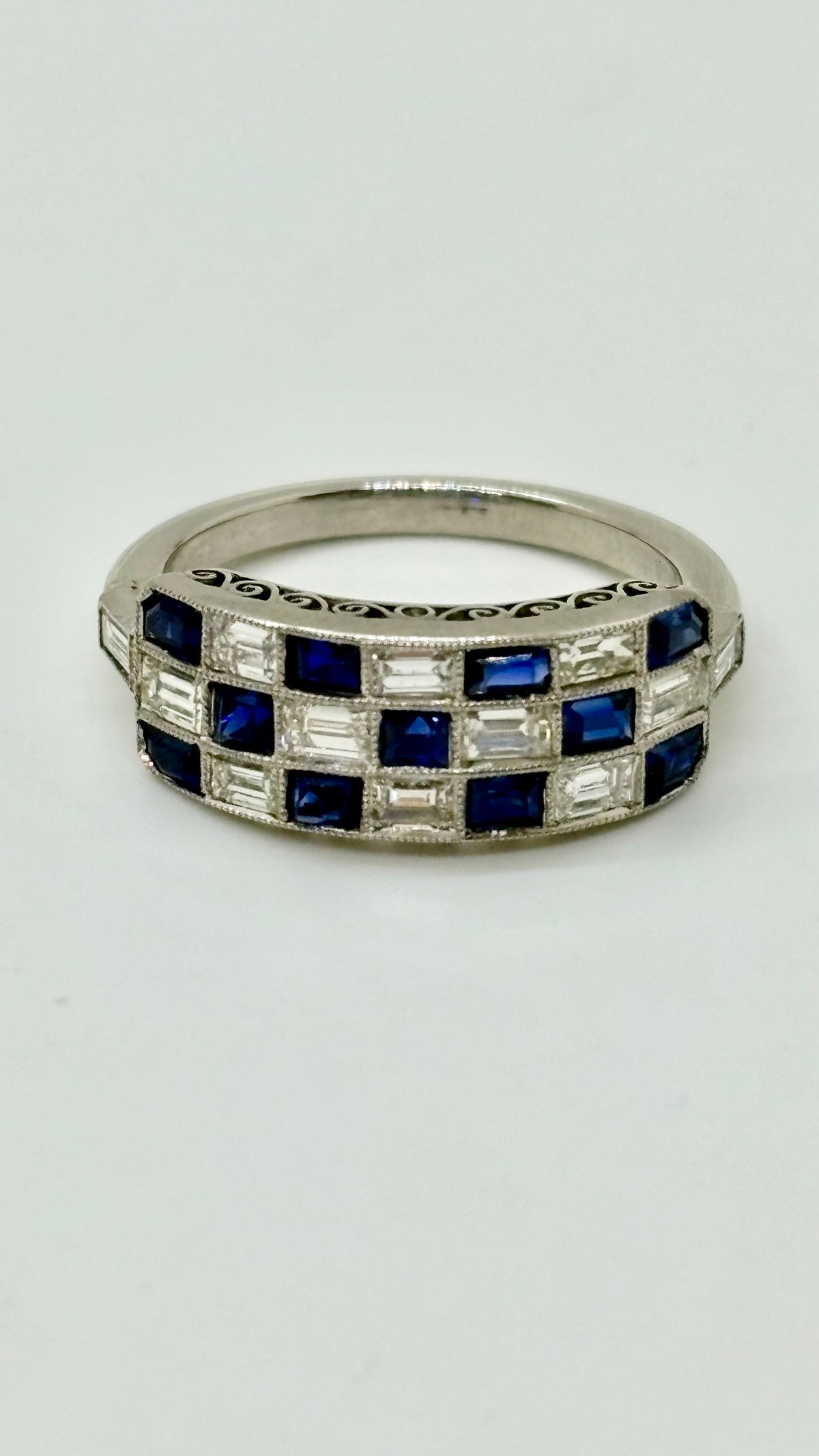 Diamond and sapphire checkerboard vintage ring