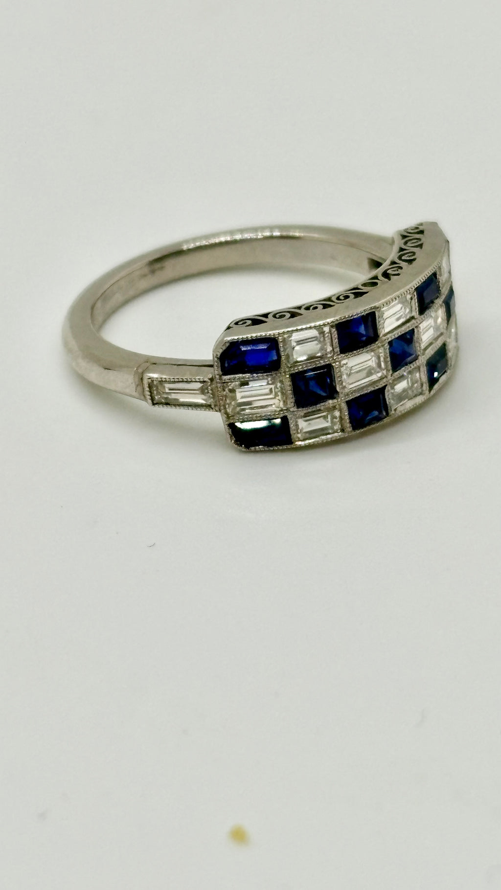 Diamond and sapphire checkerboard vintage ring