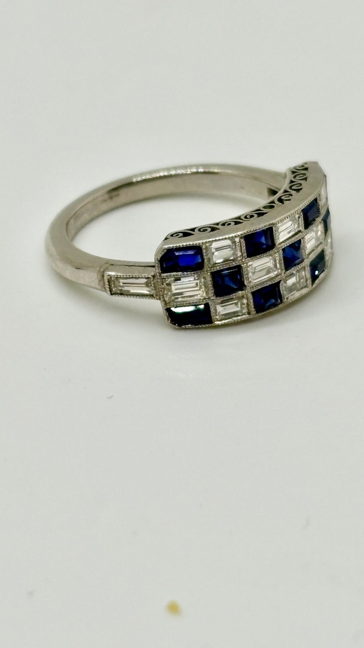 Diamond and sapphire checkerboard vintage ring