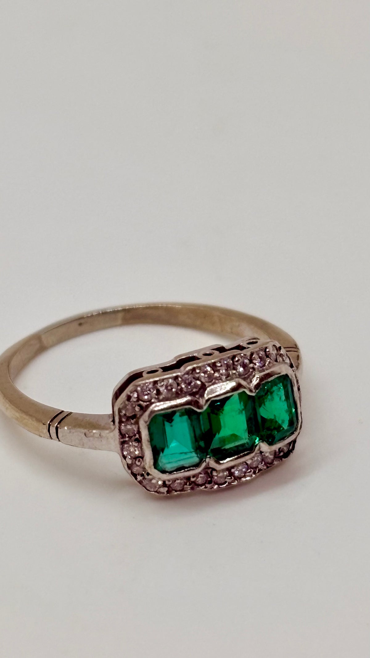 3 emerald and diamond vintage ring