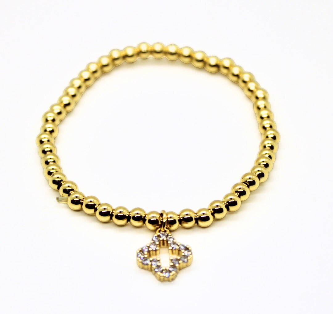 Clover Charm Gold Beaded Bracelet
