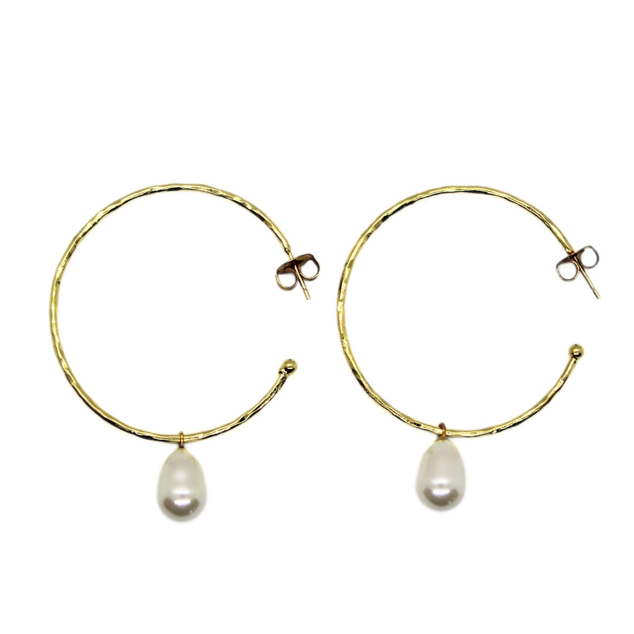 Gold Hoops With Pearl