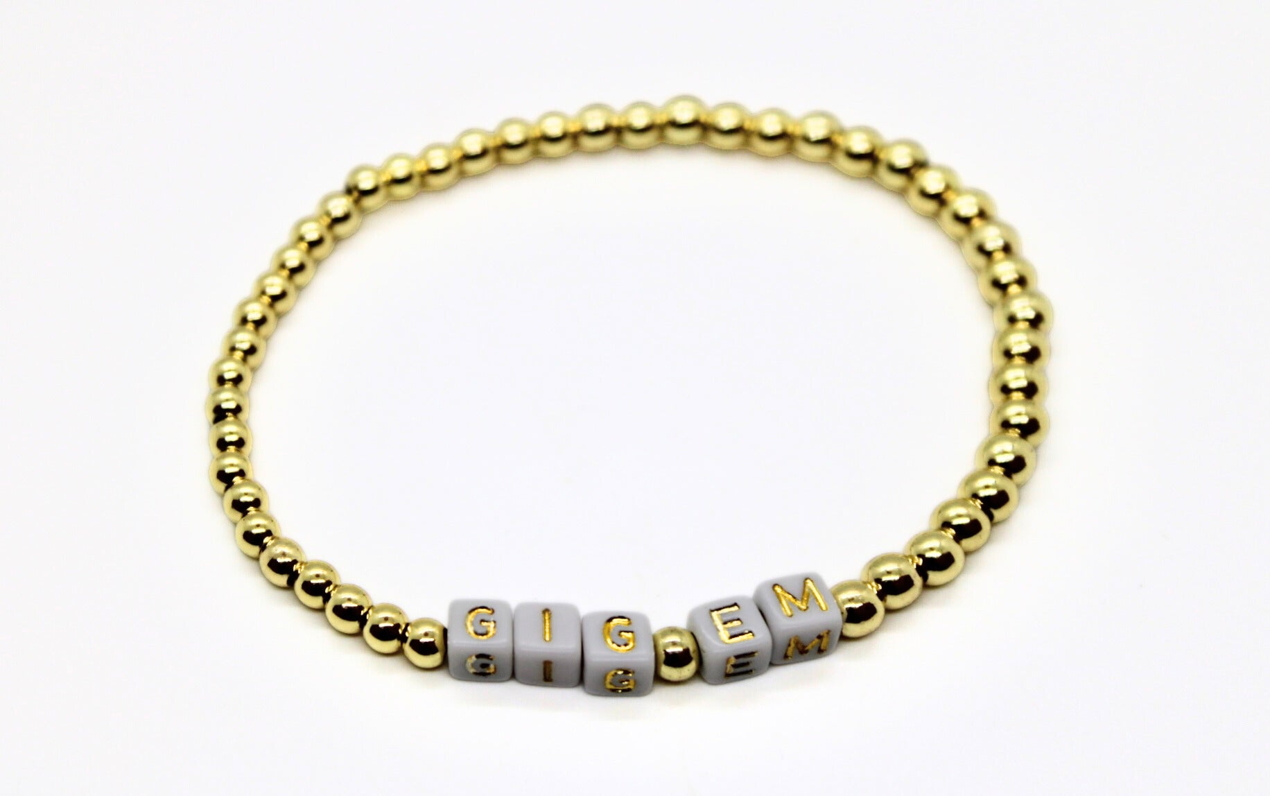 Gold Beaded Gig Em Bracelet