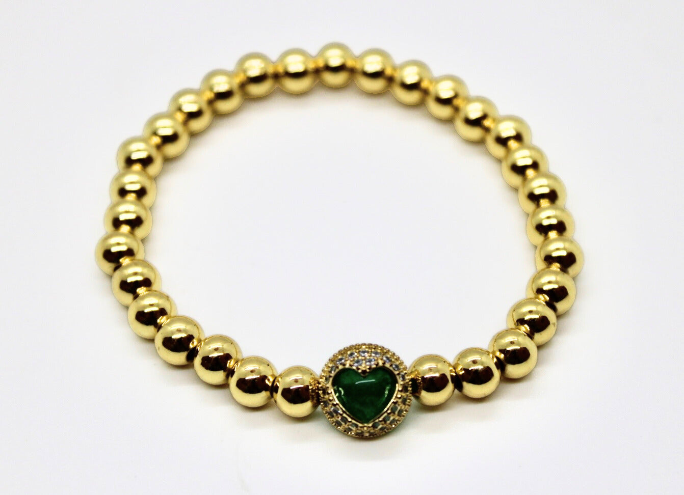 Encapsulated Heart Gold Beaded Bracelet