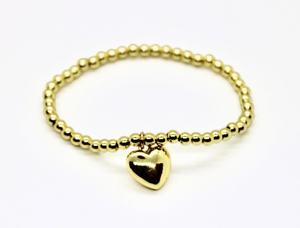 Heart Charm Gold Beaded Bracelet