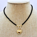 Beaded Black Heart Charm Necklace